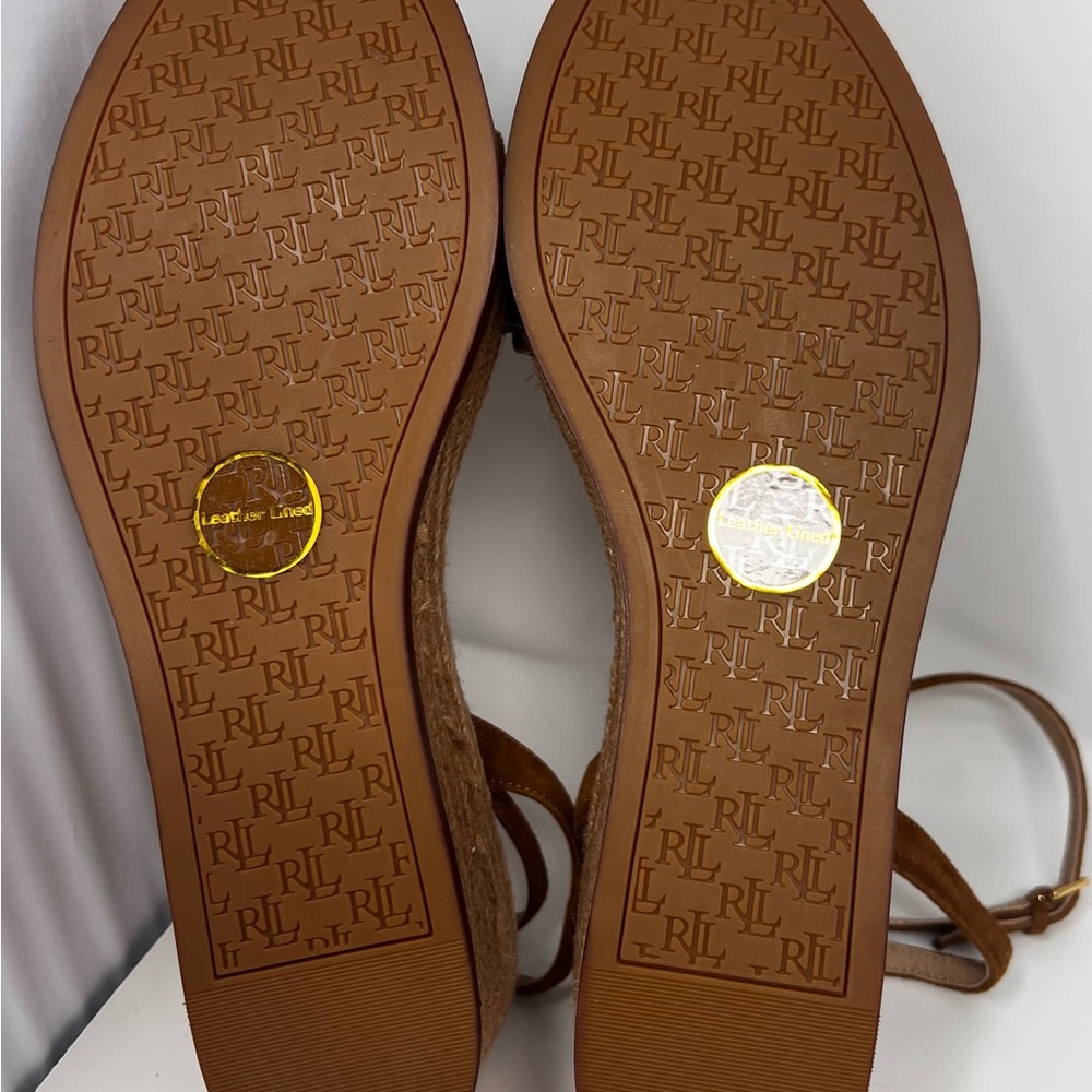 Ralph Lauren Leona Espadrille Size 10 Suede Brown Platform Wedge sandals New - Picture 9 of 12